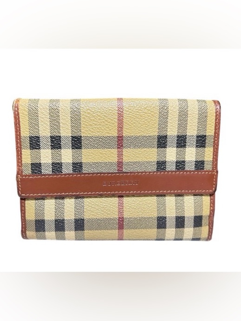 Burberry Yellow Plaid Wallet with Brown Leather Trim